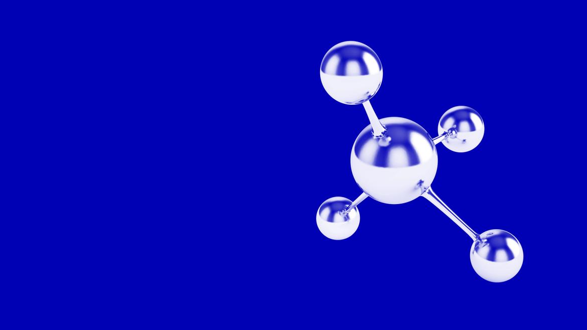blues background with a molecule